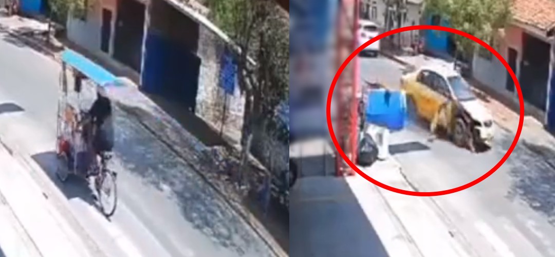 Momento en que taxi embiste a vendedor ambulante (VIDEO)